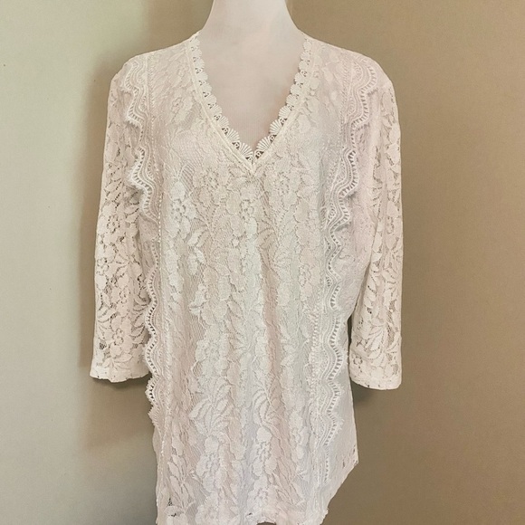 Sheilay NWT Sz 3X Lace V-Neck Blouse - Picture 1 of 9